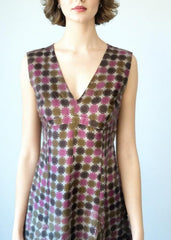 80s Vintage Silk Fit Flare Dress Geometric