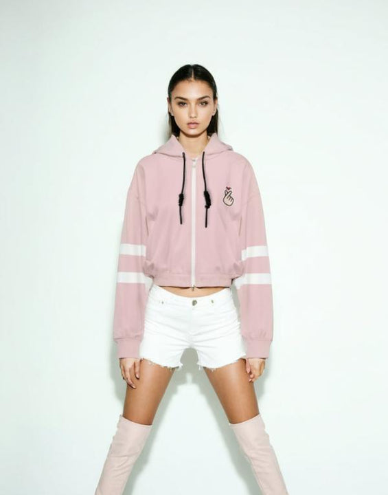 Pink Cropped Bomber Jacket