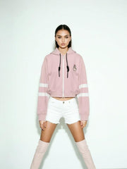 Pink Cropped Bomber Jacket