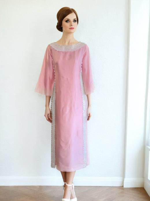 60s Vintage Pink Bridesmaid Dress Wedding Gown Formal