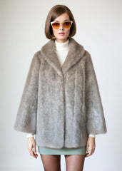 Vintage 60s Mod Faux Fur Coat Silver Grey