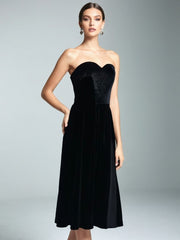 Laura Ashley Black Velvet Strapless Party Dress 80s