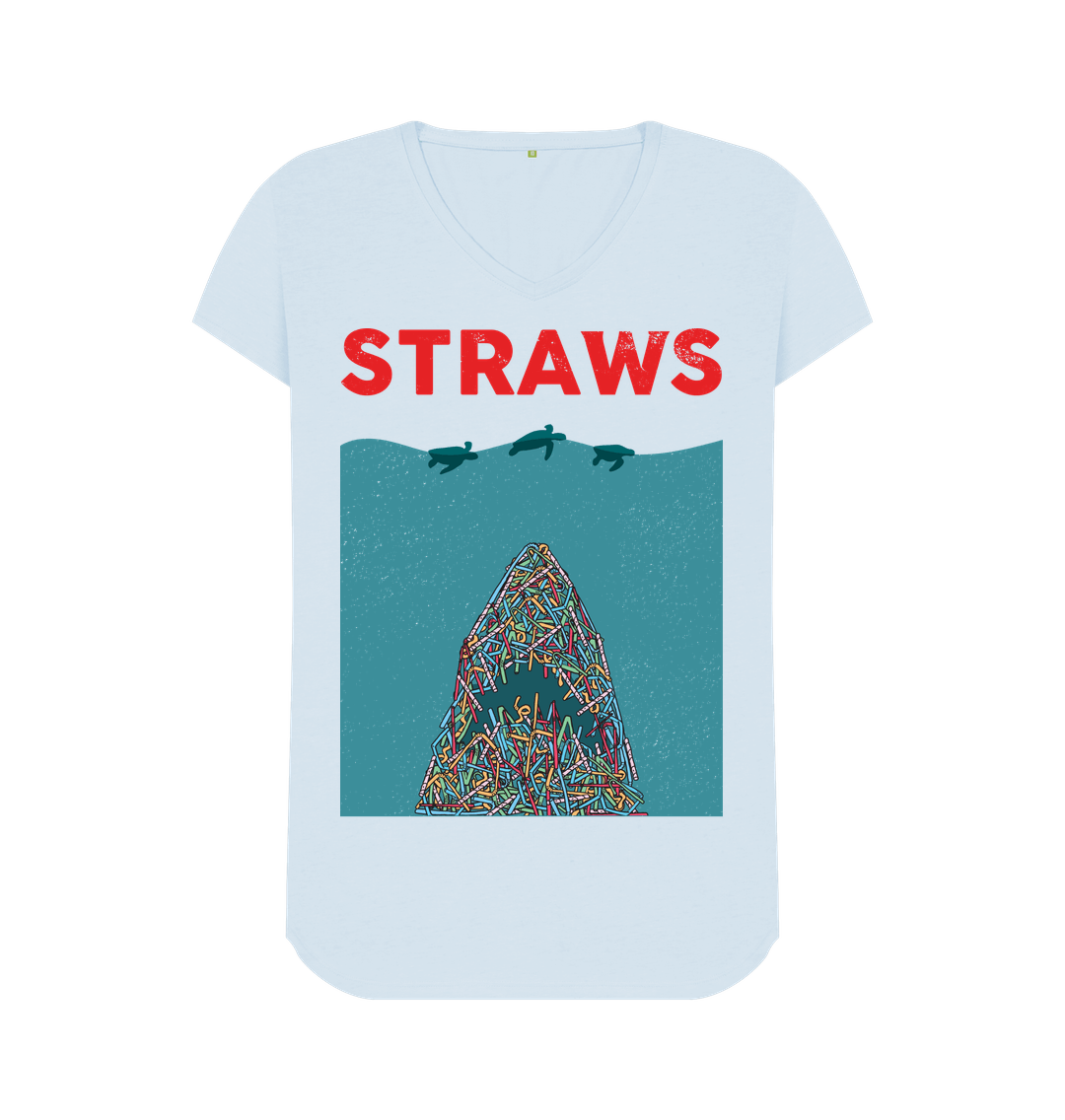 Reduce Plastic Graphic V Neck T Shirt Organic Sky Blue