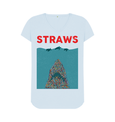 Reduce Plastic Graphic V Neck T Shirt Organic Sky Blue