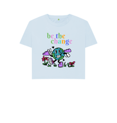 Organic Cotton Graphic T Shirt Be The Change Sky Blue