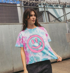 Retro Smiley Face Tie Dye Boxy T Shirt Organic