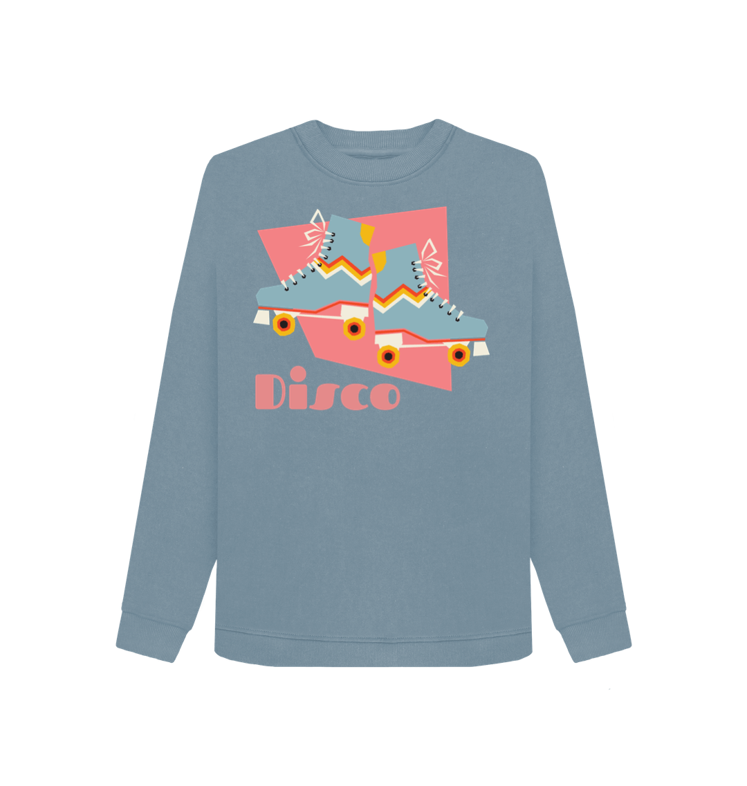 Roller Disco Retro Sweatshirt Organic Stone Blue