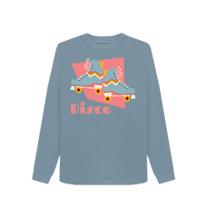 Roller Disco Retro Sweatshirt Organic Stone Blue