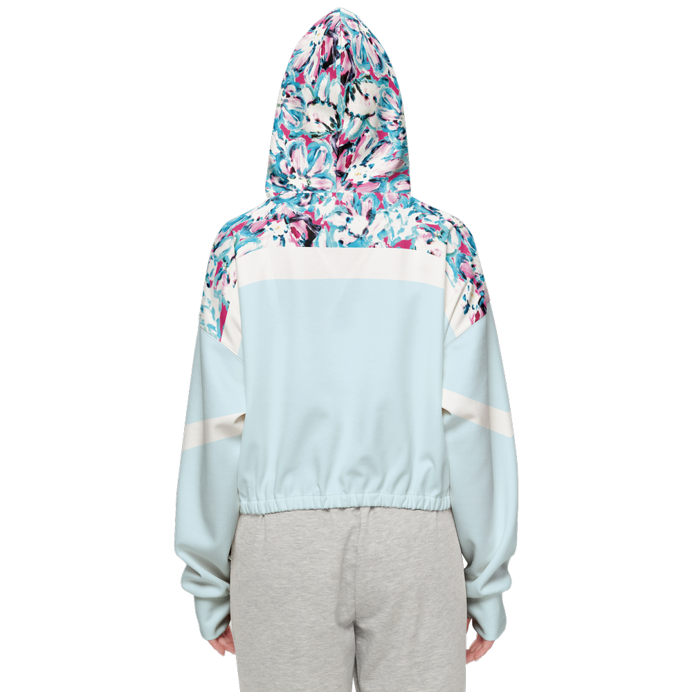 Pale Blue Floral Cropped Bomber Jacket