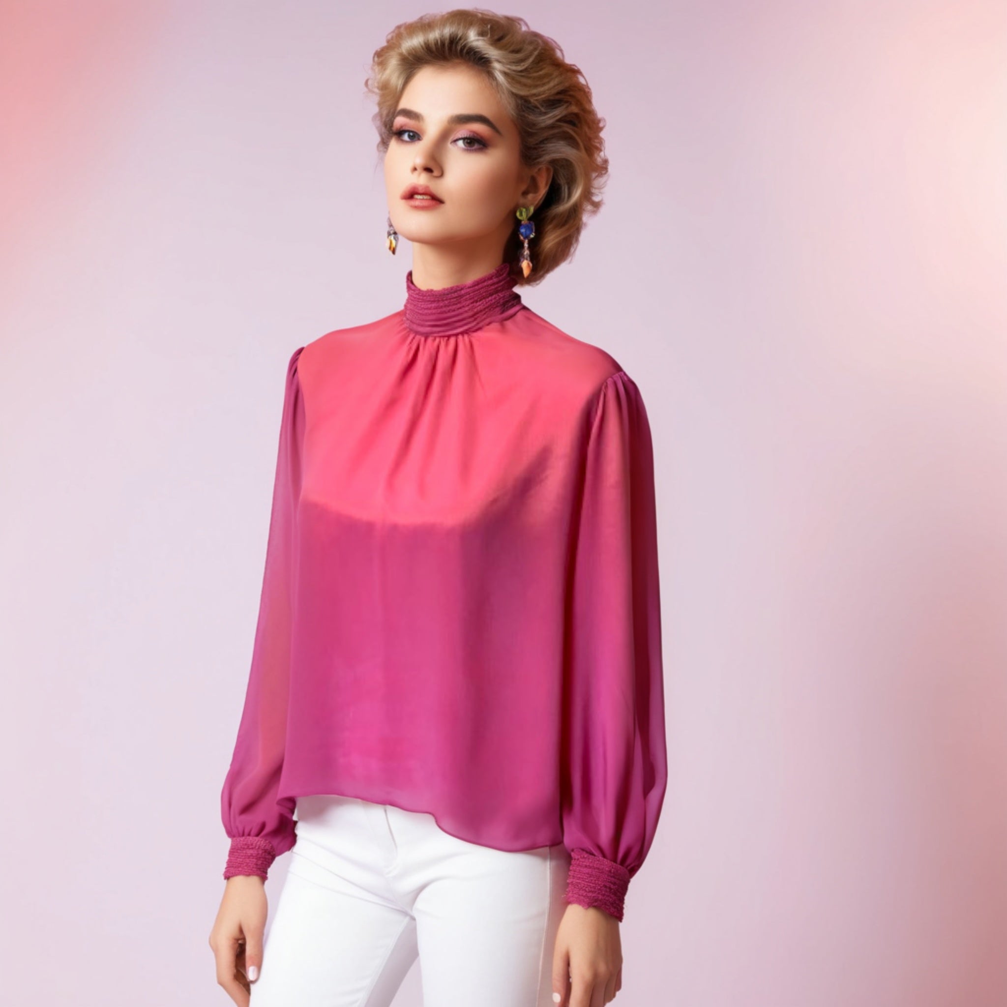 Vintage Pink Blouse High Neck