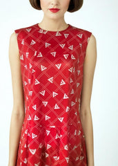 60s Vintage Red Geometric Dress Sleeveless