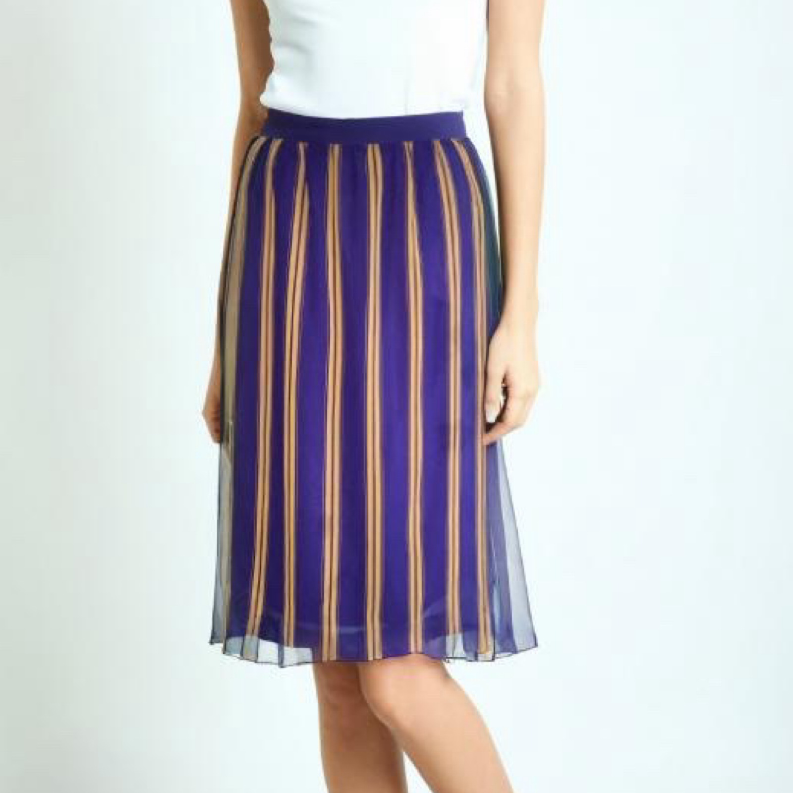 Vintage 80s Chiffon Skirt Purple Striped