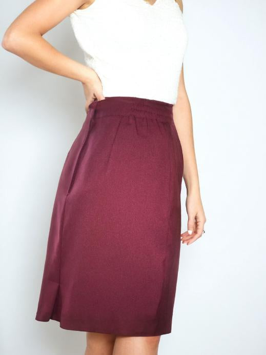 80s Vintage Skirt Pencil Burgundy