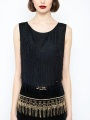 60s Vintage Black Beaded Camisole Top