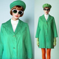 Vintage Mod Trench Coat Green Raincoat