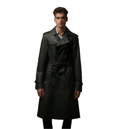 Vintage Y2K Versace Leather Look Trench Coat Black