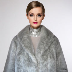 Vintage 60s Mod Faux Fur Coat Silver Grey