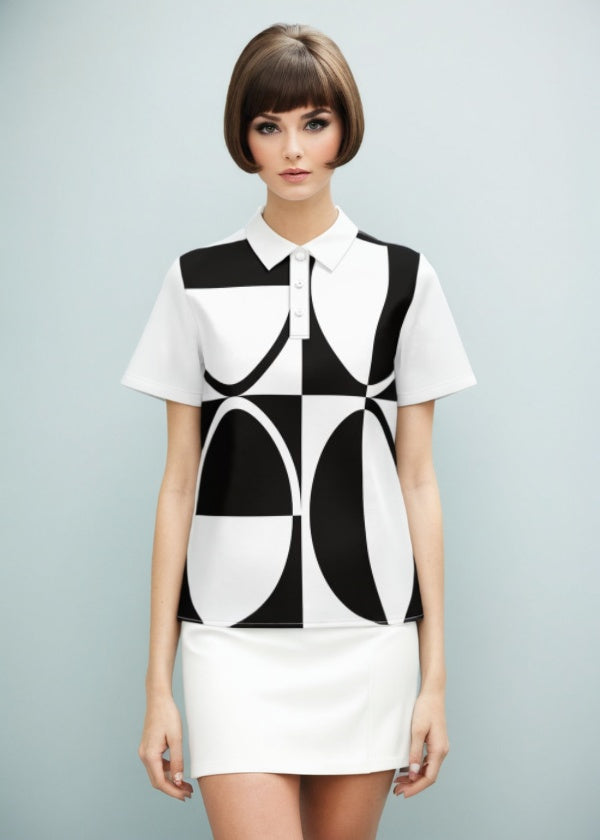 60s Monochrome Polo Top Retro