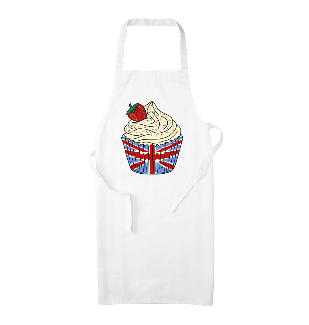 British Cup Cake Organic Cotton Kitchen Apron White One Size