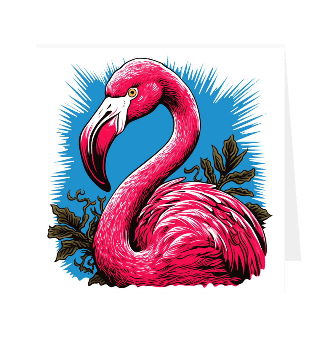 Pink Flamingo Greetings Card White 12.5cm x 12.5cm