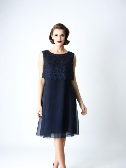 Vintage 50s Cocktail Dress Chiffon Navy Blue