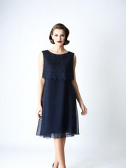 Vintage 50s Cocktail Dress Chiffon Navy Blue