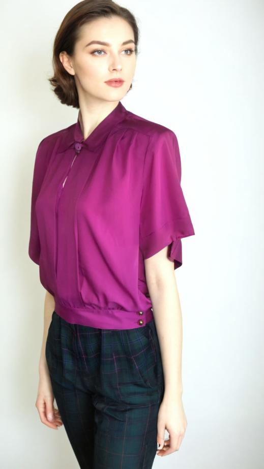 Vintage 80s Blouse Pink Short Sleeve