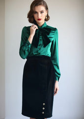 80s Vintage Black Velvet High Waist Skirt