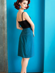 1950s Style Vintage Pencil Skirt Wool Houndstooth