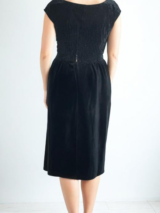 Vintage Black Velvet Skirt High Waist Rockabilly Style