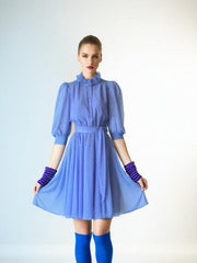 Vintage 80s Blouson Dress Blue