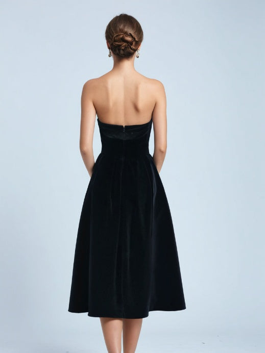 Laura Ashley Black Velvet Strapless Party Dress 80s