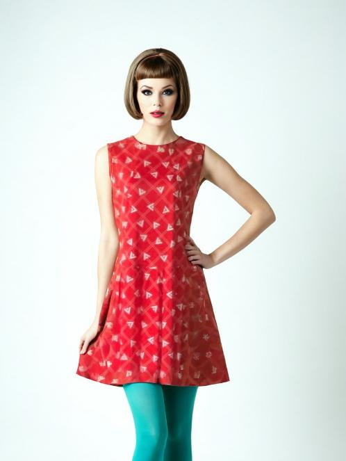 60s Vintage Red Geometric Dress Sleeveless