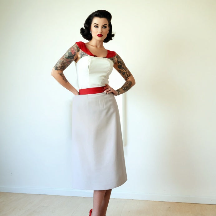 Pin Up 50s Vintage Rockabilly Straight Skirt White