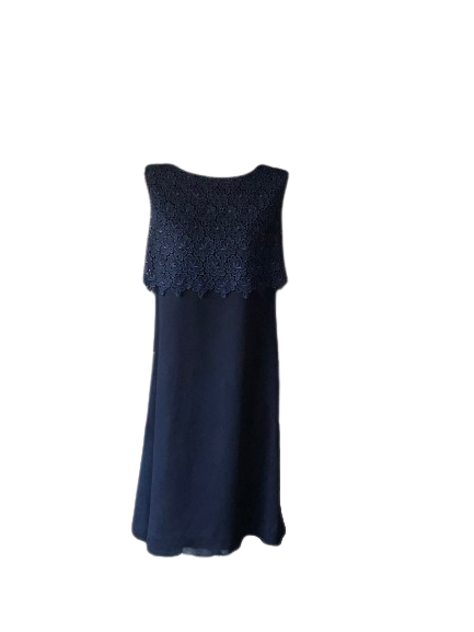 Vintage 50s Cocktail Dress Chiffon Navy Blue