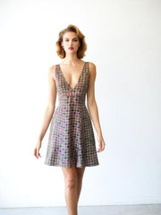 80s Vintage Silk Fit Flare Dress Geometric