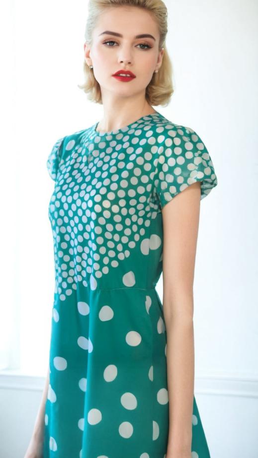 Vintage Green Polka Dot 80s Dress New Wave