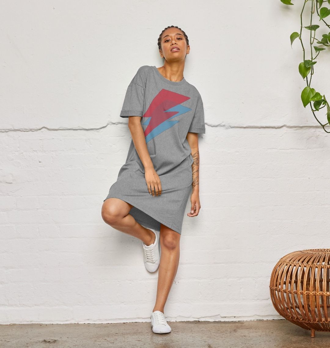 Retro 80s Oversized T Shirt Dress Grey