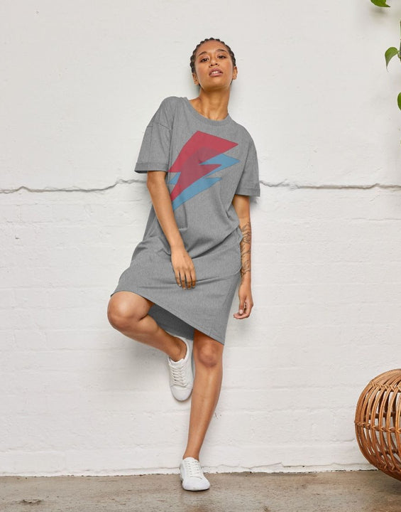 Retro 80s Oversized T Shirt Dress Grey