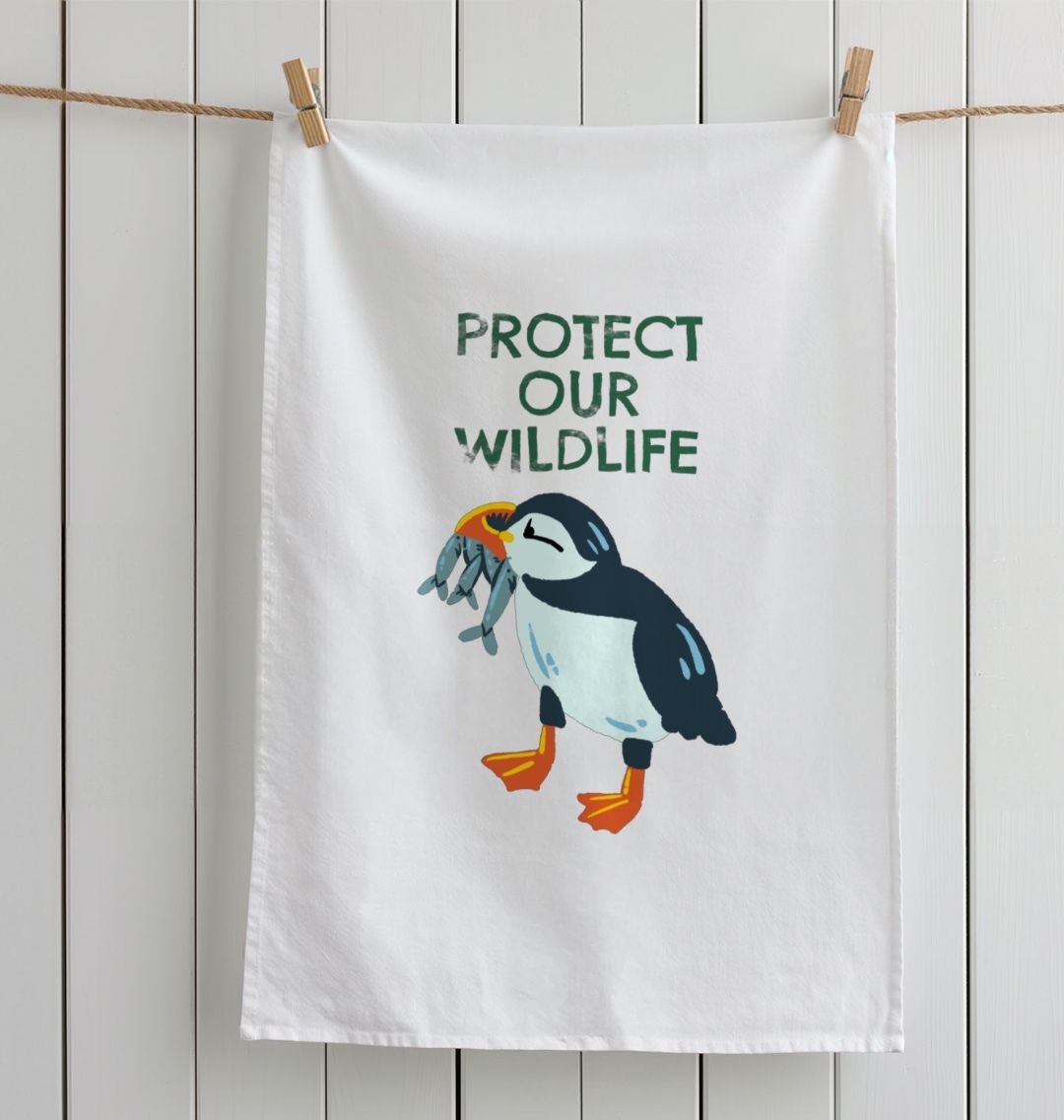 Protect Our Wildlife Puffin Organic Cotton Tea Towel