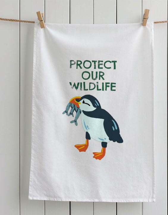 Protect Our Wildlife Puffin Organic Cotton Tea Towel