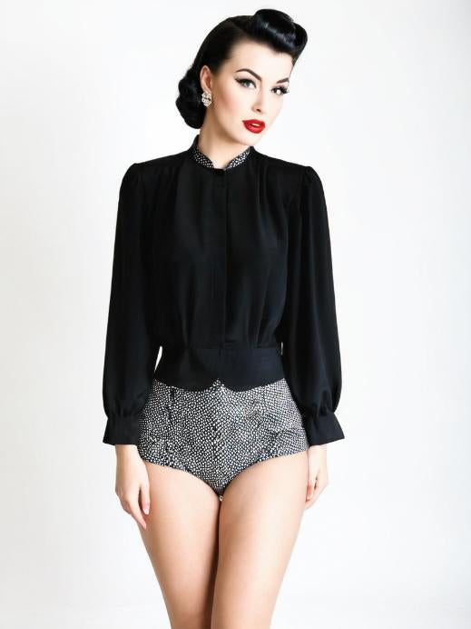 Vintage Rockabilly Style Blouse Black