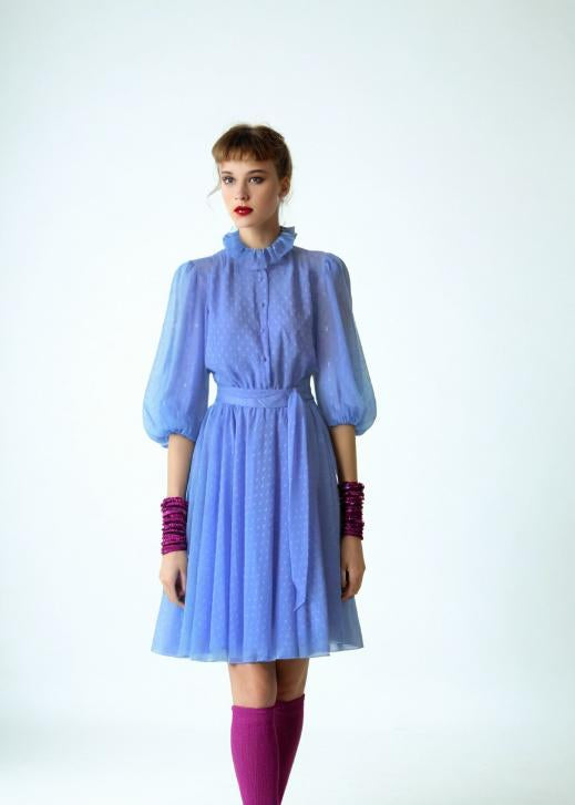 Vintage 80s Blouson Dress Blue