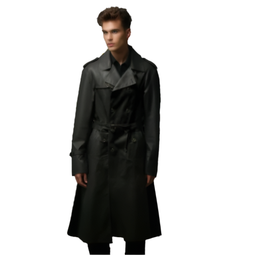 Vintage Y2K Versace Leather Look Trench Coat Black