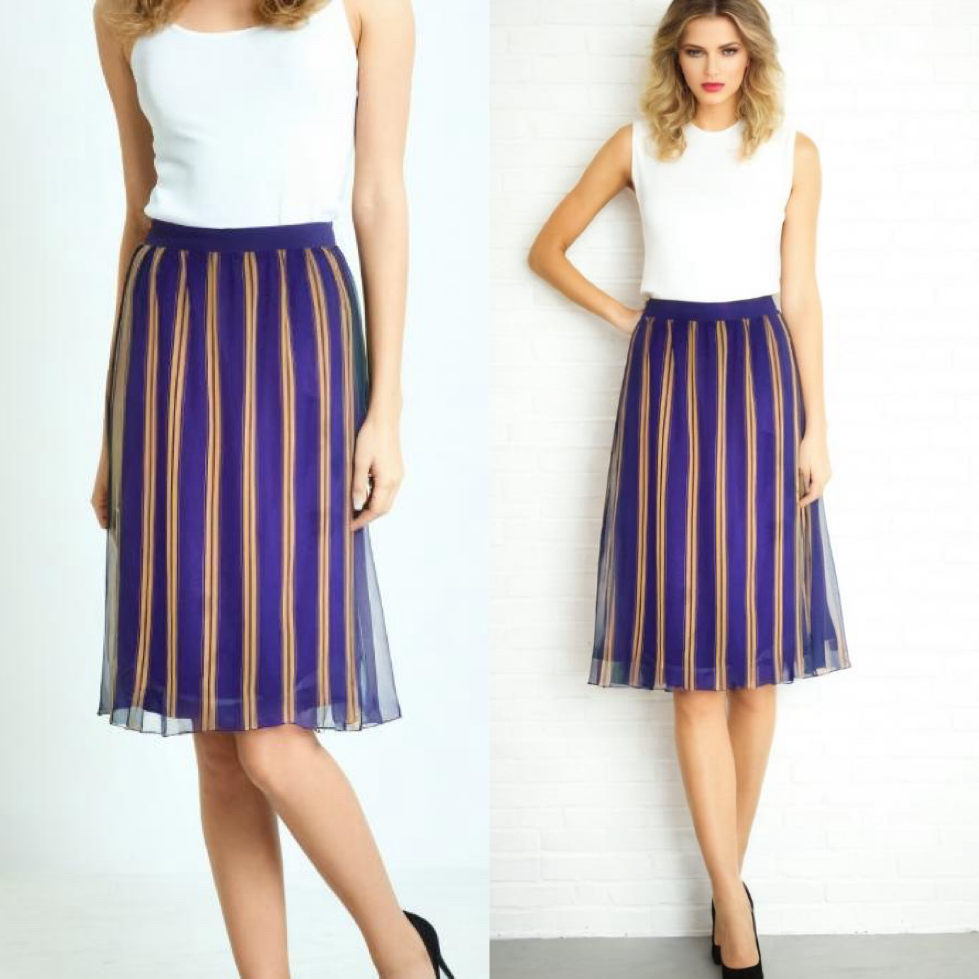 Vintage 80s Chiffon Skirt Purple Striped