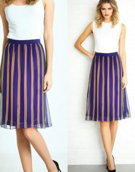 Vintage 80s Chiffon Skirt Purple Striped