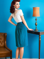 1950s Style Vintage Pencil Skirt Wool Houndstooth