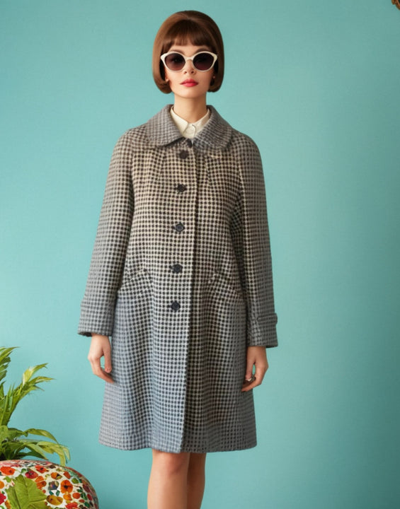 Vintage 60s Mod Houndstooth Jaeger Wool Coat