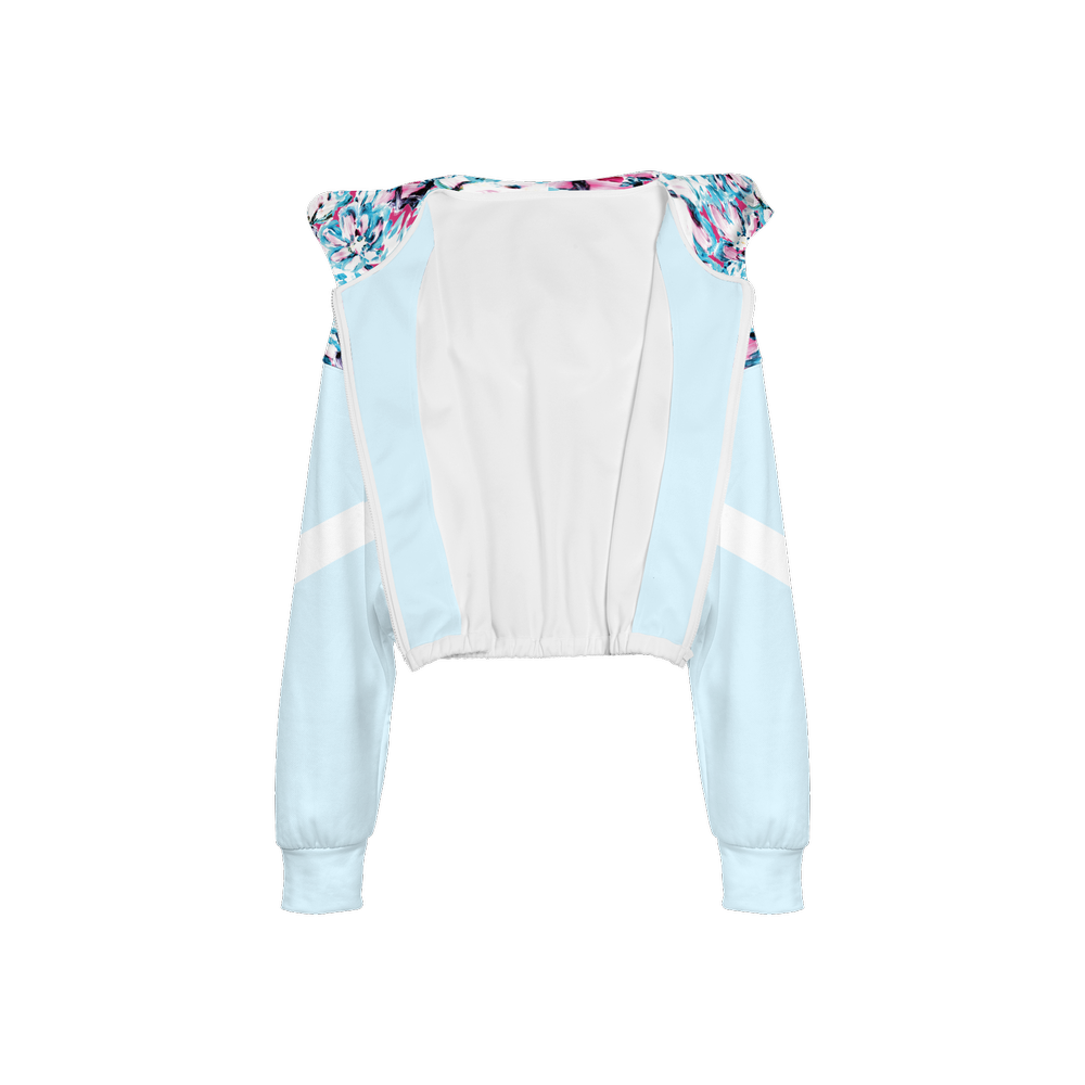 Pale Blue Floral Cropped Bomber Jacket