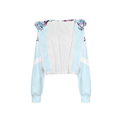 Pale Blue Floral Cropped Bomber Jacket